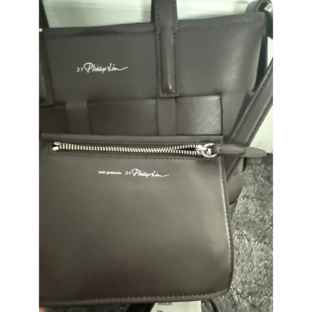3.1 Phillip Lim Chocolate Leather Mini Modern Lattice Bucket Bag with Pouch - Picture 6 of 14